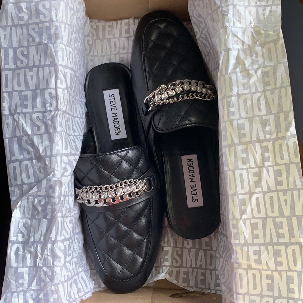 Kalista Black Leather Steve Madden Mules